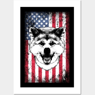 Patriotic Shiba Inu American Flag Posters and Art